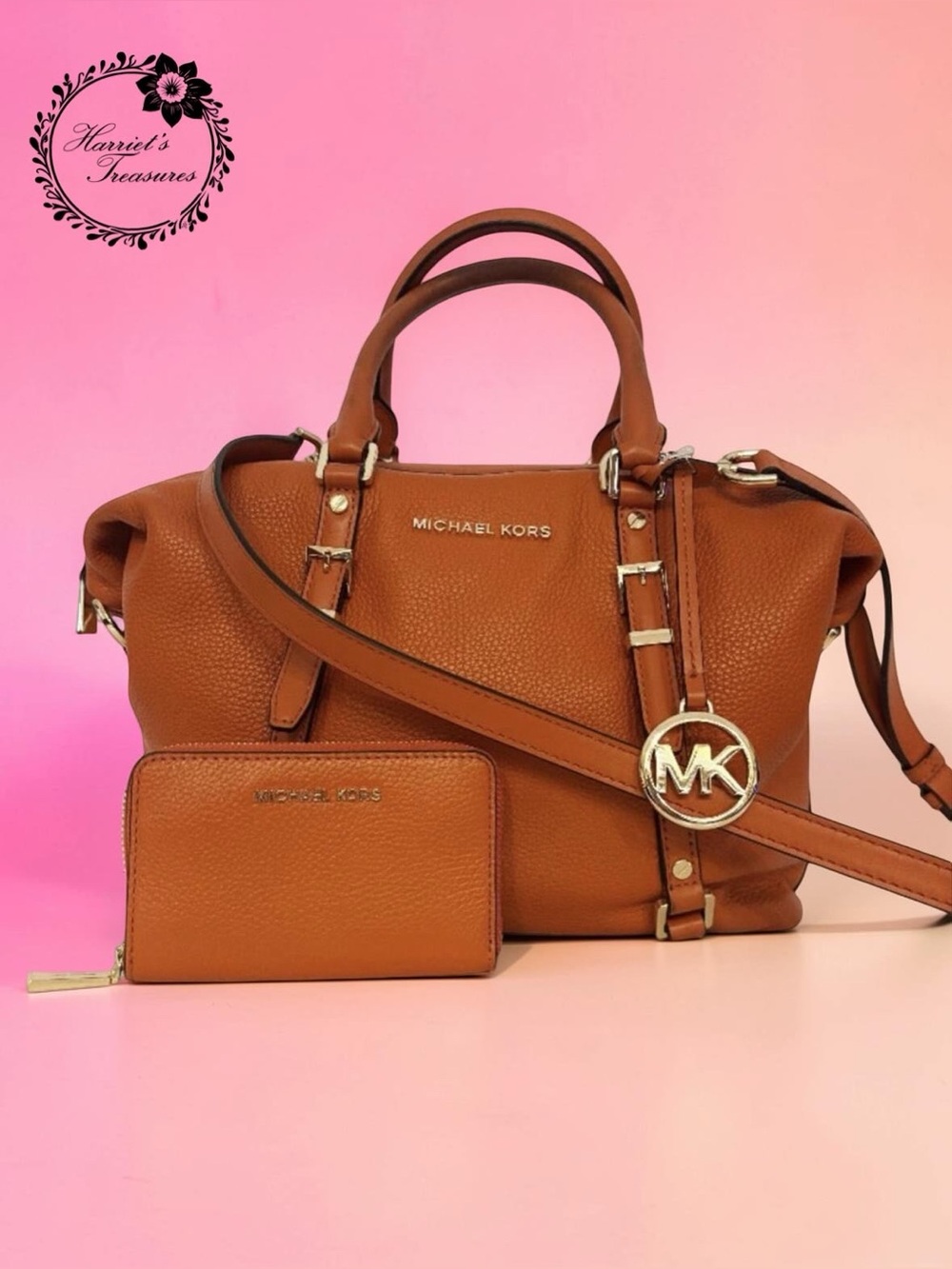 Michael Kors Orange Leather Satchel with Matching Wallet